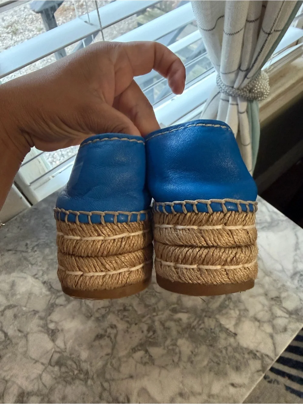 Prada Blue Leather Espadrille Platform Slip-On
